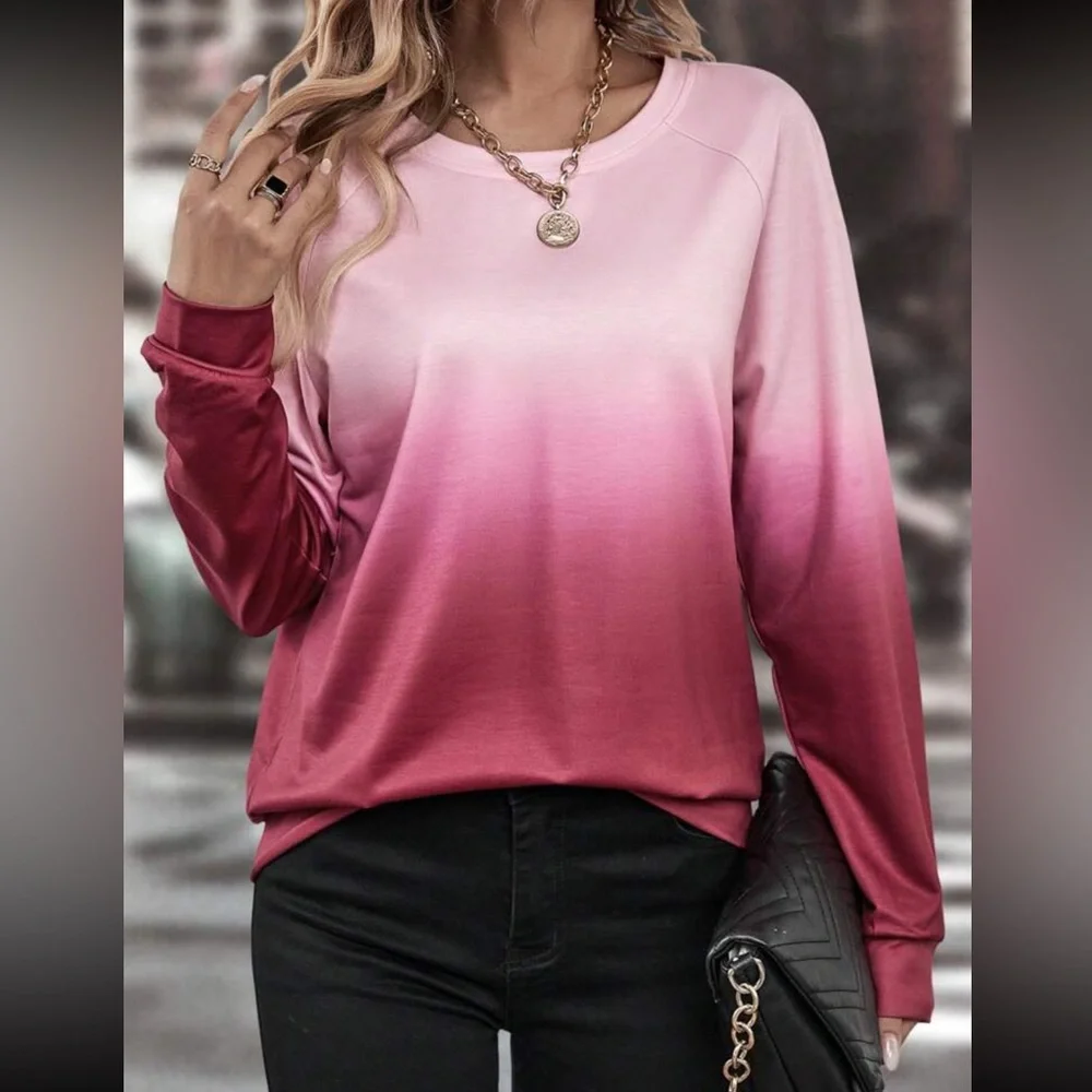 Boho pink Ombre raglan sleeve sweatshirt